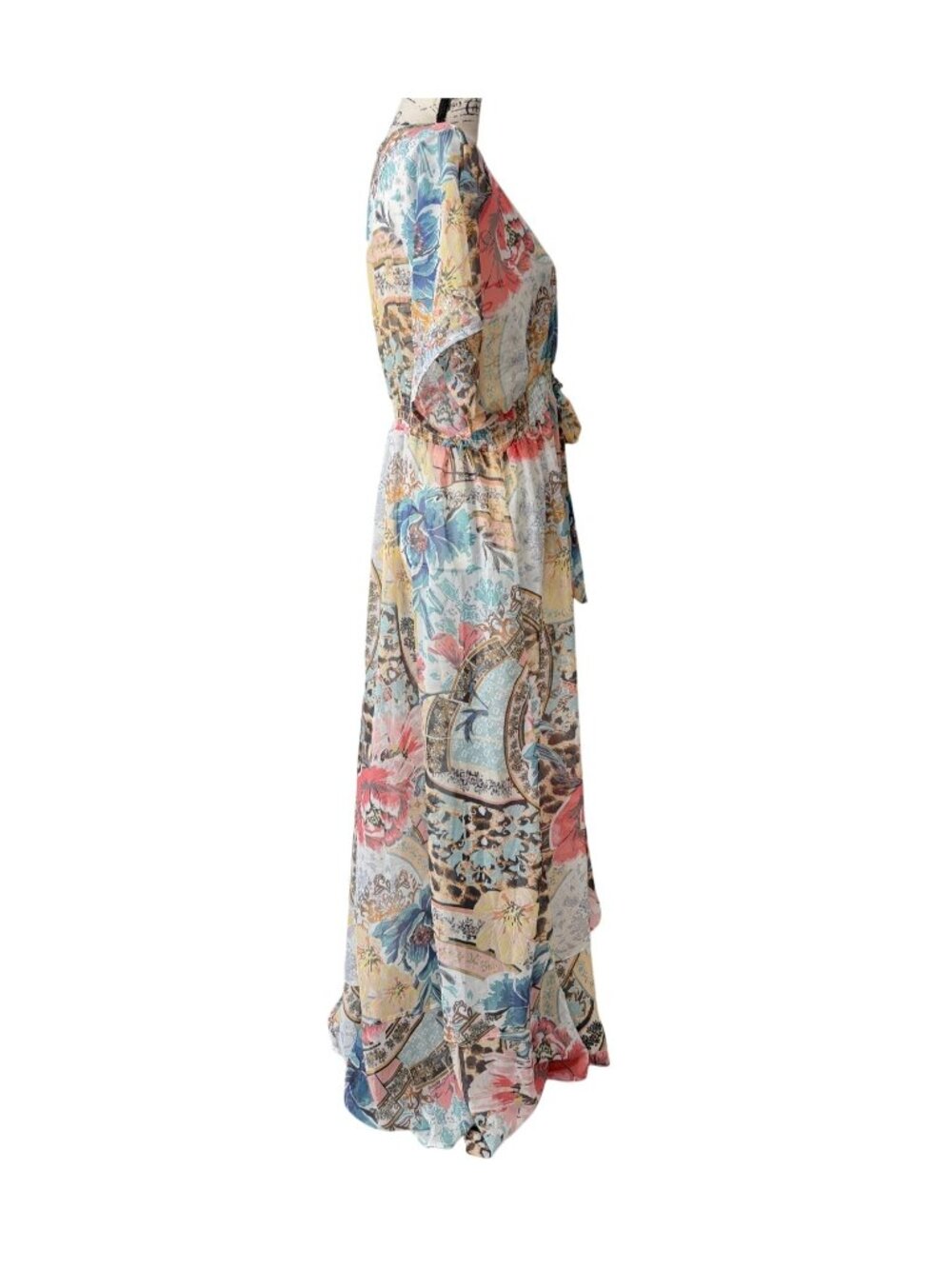 Venus Womens Size L Cover-Up Maxi Dress Sheer Floral With Tie Waist Flowy NEW - Picture 2 of 8